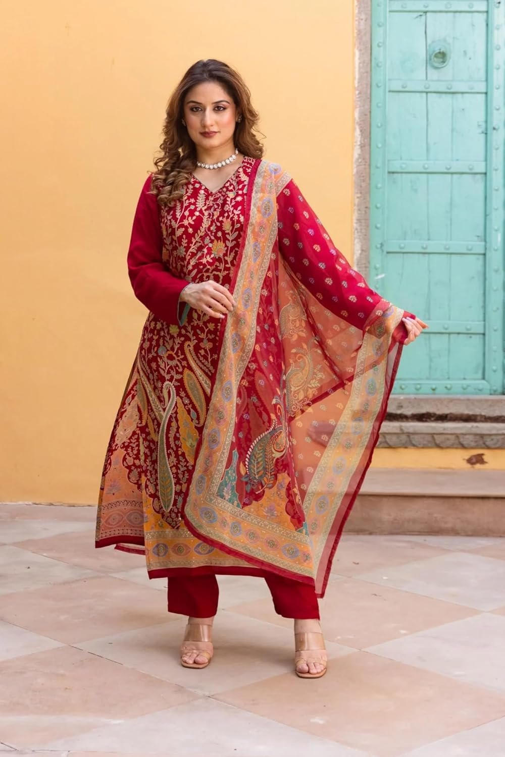 GoSriKi Women's Rayon Viscose Straight Printed Kurta with Pant & Dupatta - Image 4