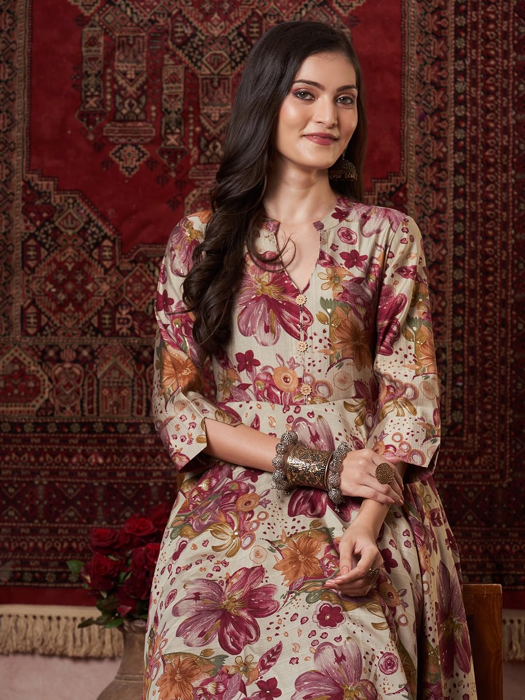 GoSriKi Women's Rayon Blend Anarkali Printed Kurta with Pant - Image 7