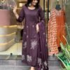 GoSriKi Women's Rayon Viscose Anarkali Printed Kurta with Pant & Dupatta - Image 7