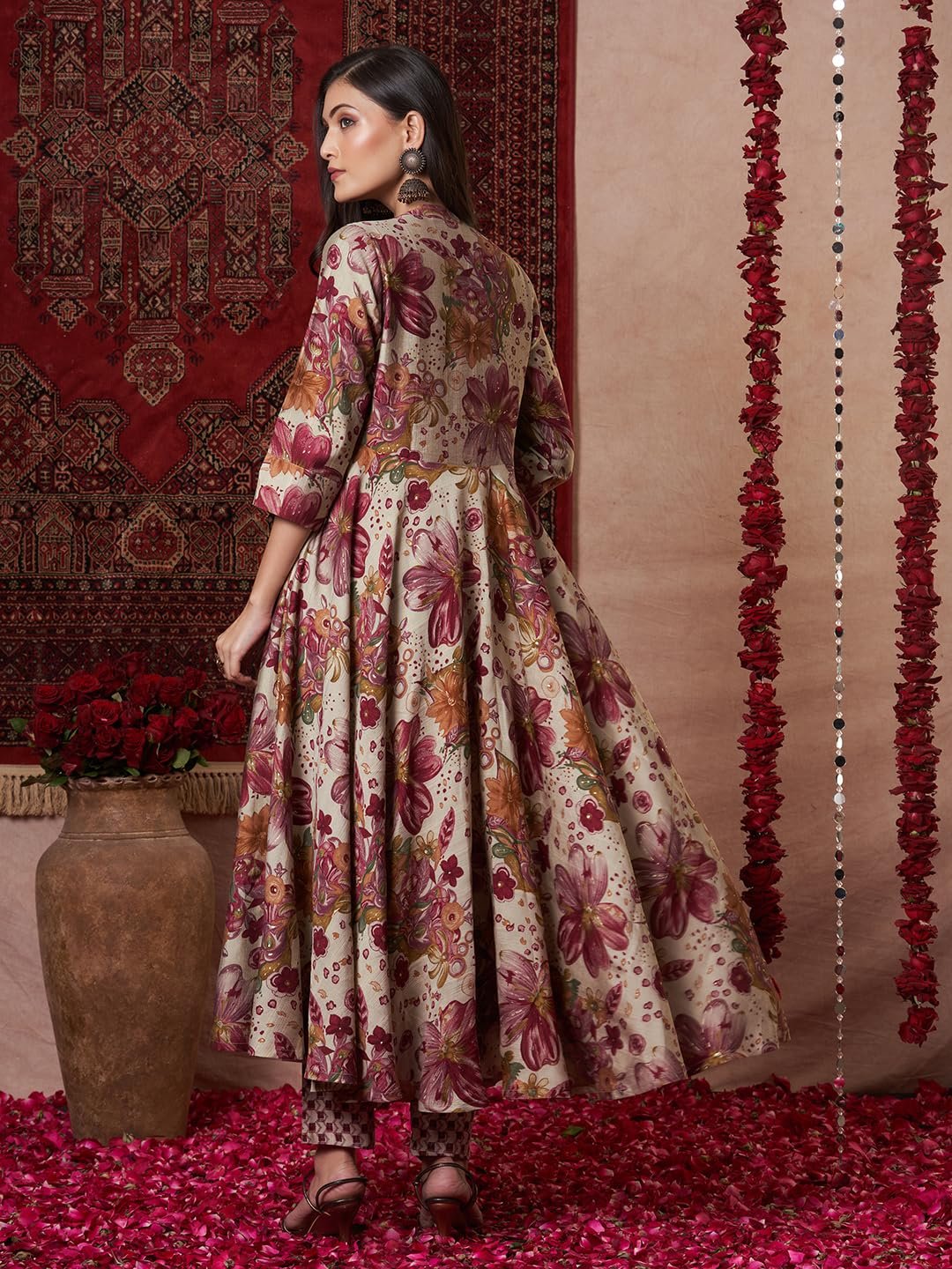 GoSriKi Women's Rayon Blend Anarkali Printed Kurta with Pant - Image 4