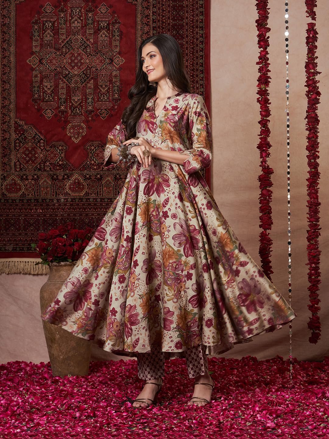 GoSriKi Women's Rayon Blend Anarkali Printed Kurta with Pant - Image 6