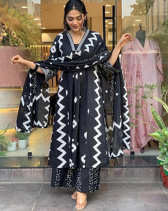 GoSriKi Women's Rayon Viscose Printed Anarkali Kurta with Palazzo & Dupatta - Image 4