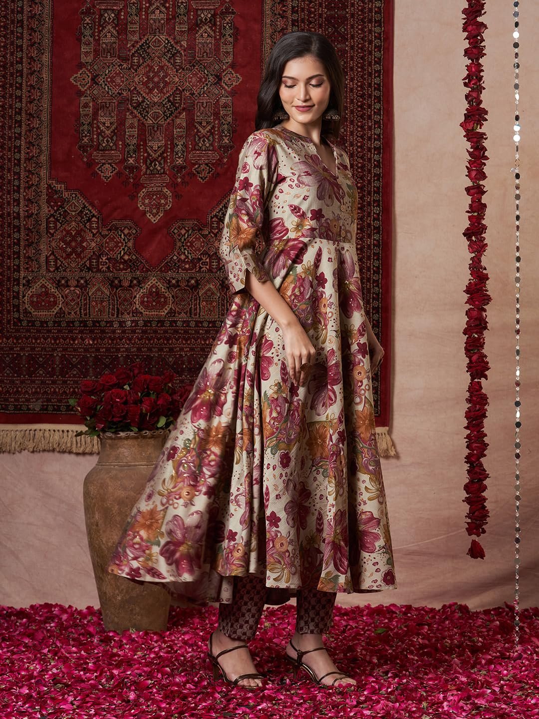 GoSriKi Women's Rayon Blend Anarkali Printed Kurta with Pant - Image 5