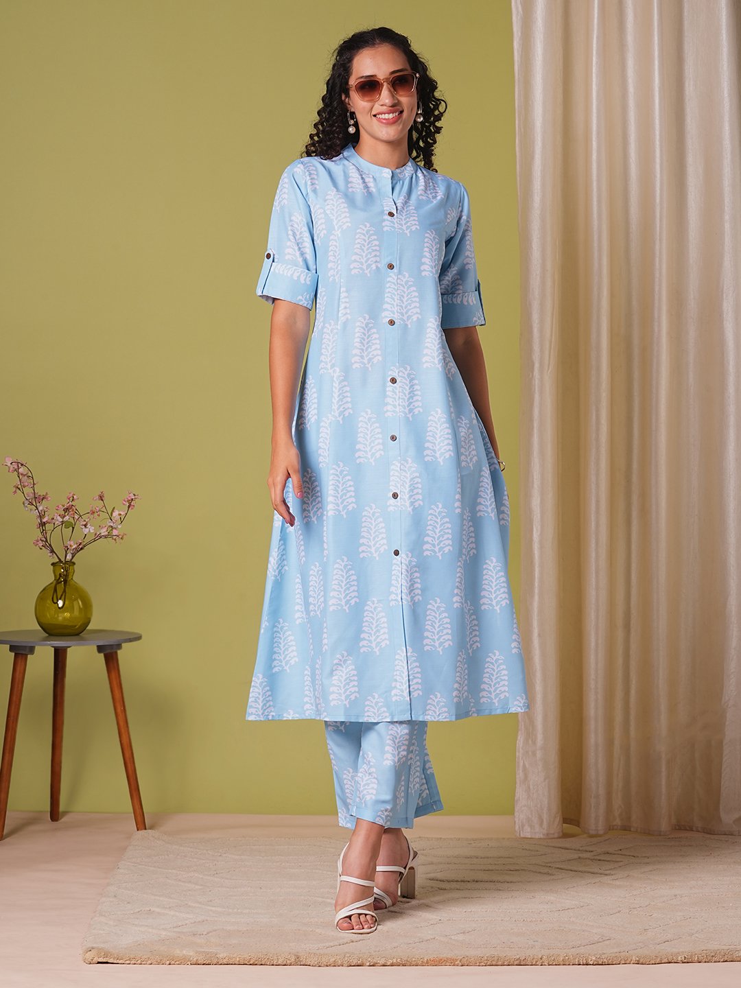 GoSriKi Women's Rayon Viscose A-Line Printed Kurta with Pant - Image 3