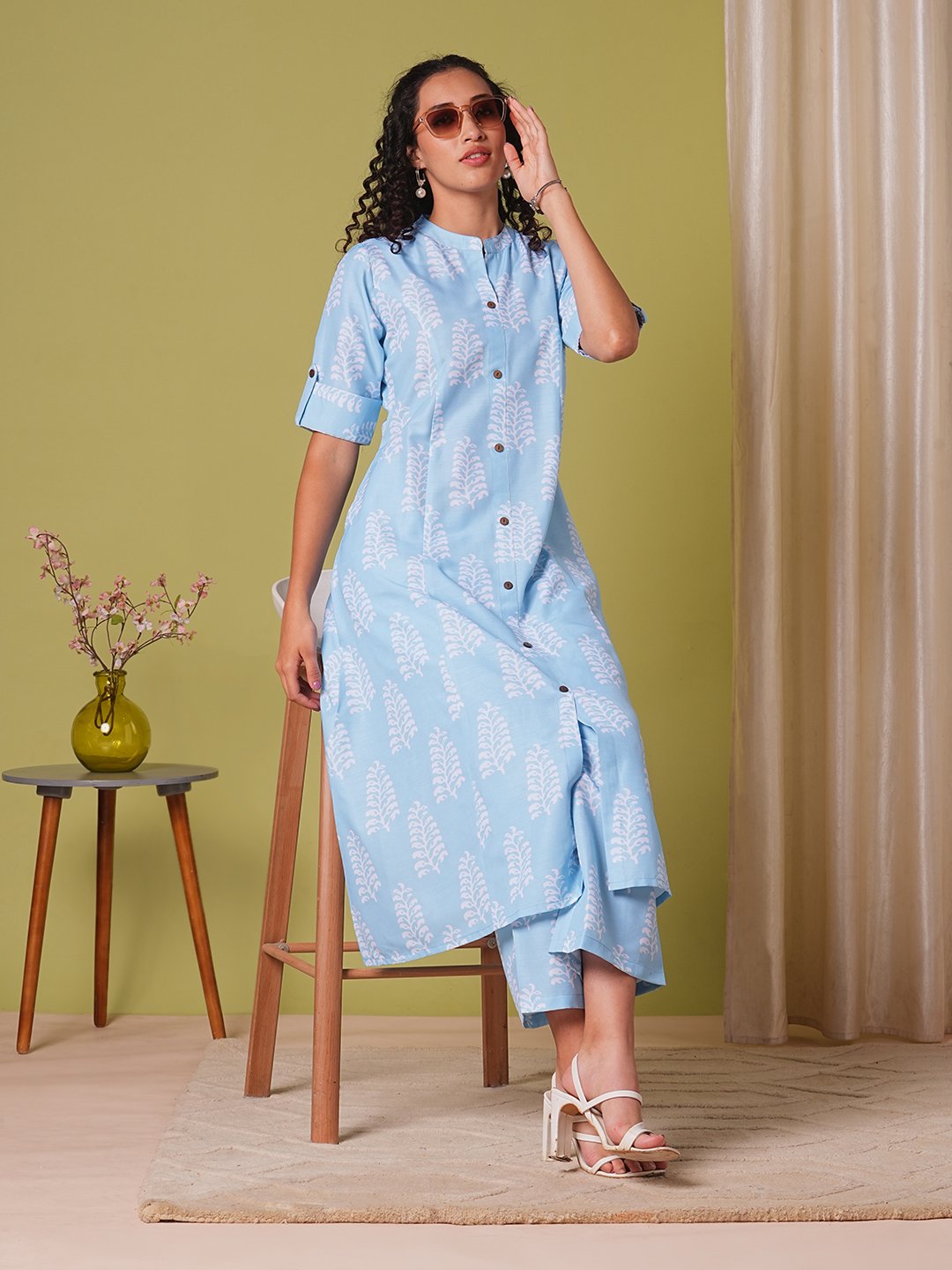 GoSriKi Women's Rayon Viscose A-Line Printed Kurta with Pant