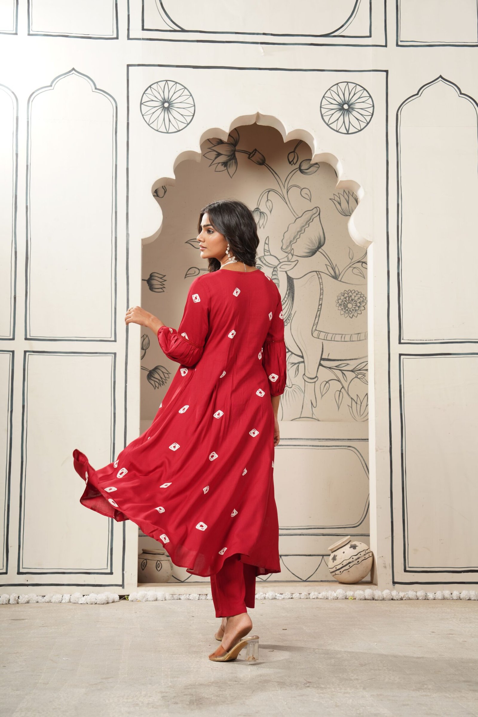 GoSriKi Women's Rayon Blend Anarkali Printed Kurta with Pant - Image 3