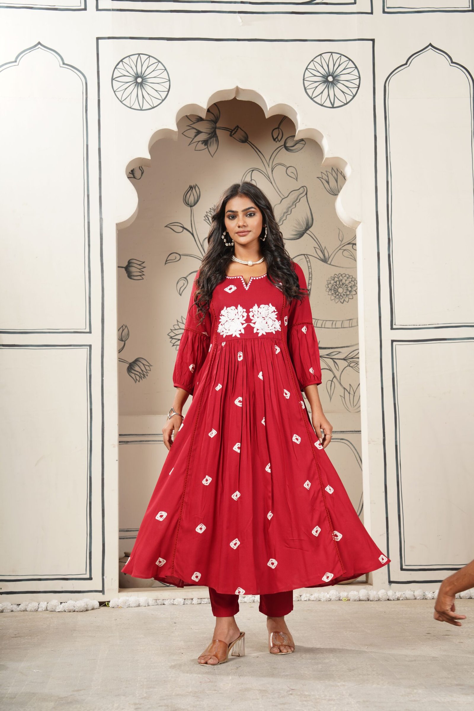 GoSriKi Women's Rayon Blend Anarkali Printed Kurta with Pant