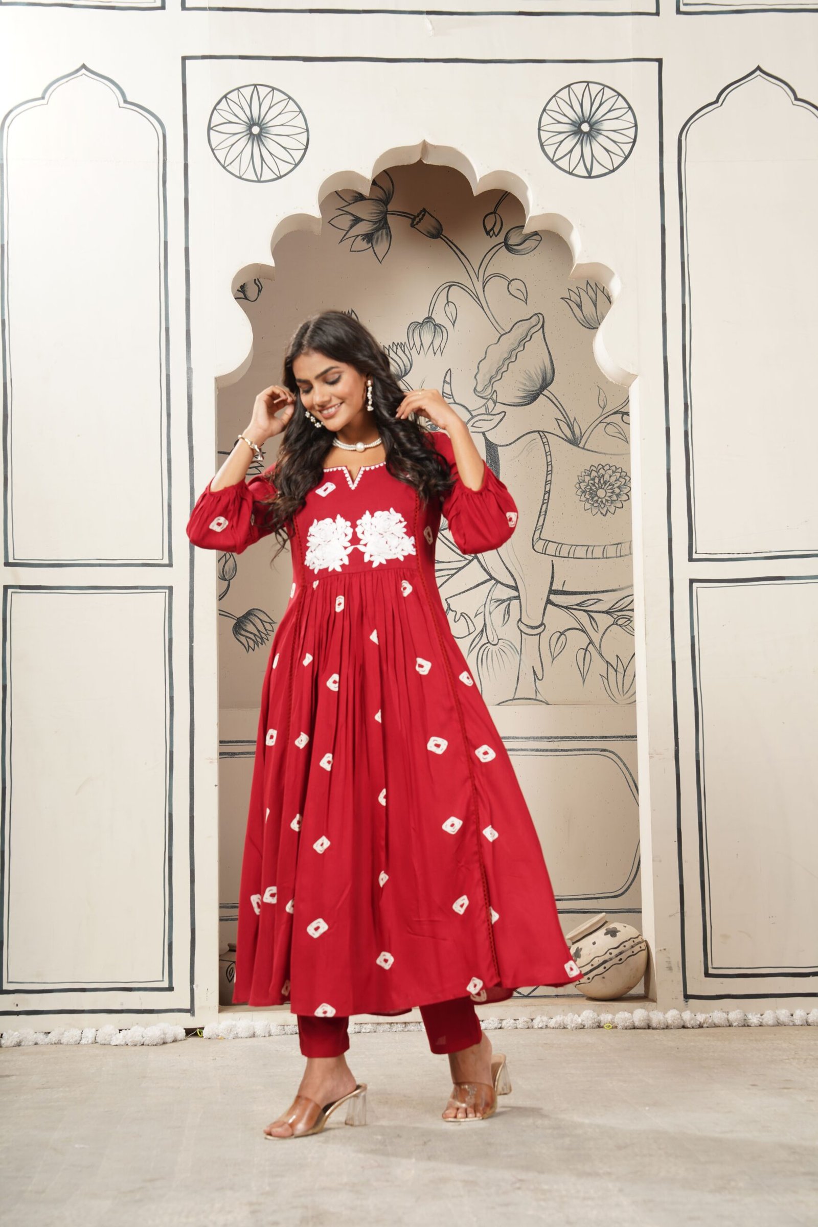 GoSriKi Women's Rayon Blend Anarkali Printed Kurta with Pant - Image 4