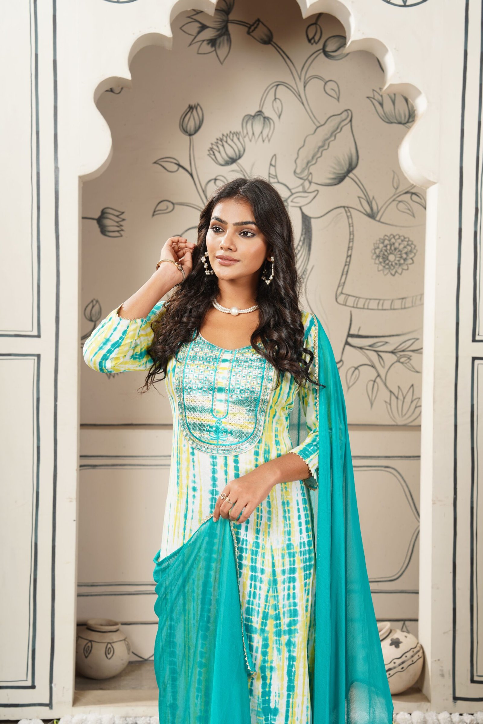 GoSriKi Women's Cotton Blend Straight Printed Kurta with Pant & Dupatta - Image 8