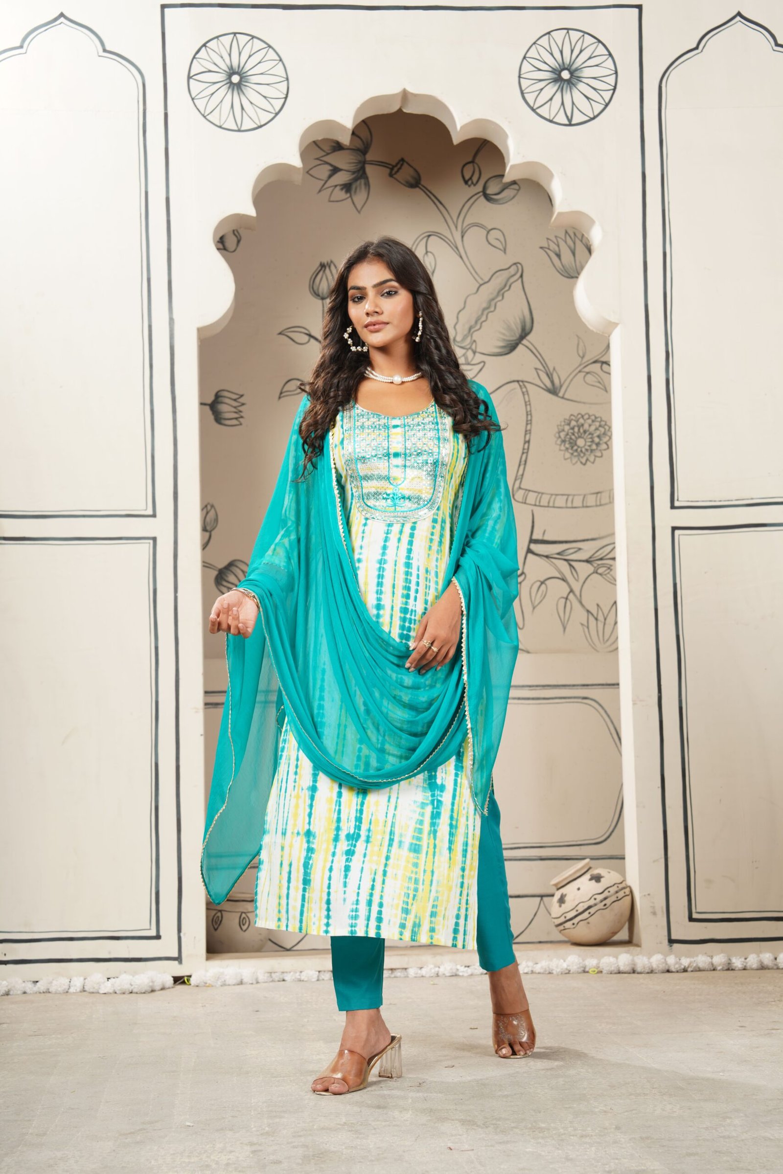 GoSriKi Women's Cotton Blend Straight Printed Kurta with Pant & Dupatta - Image 3