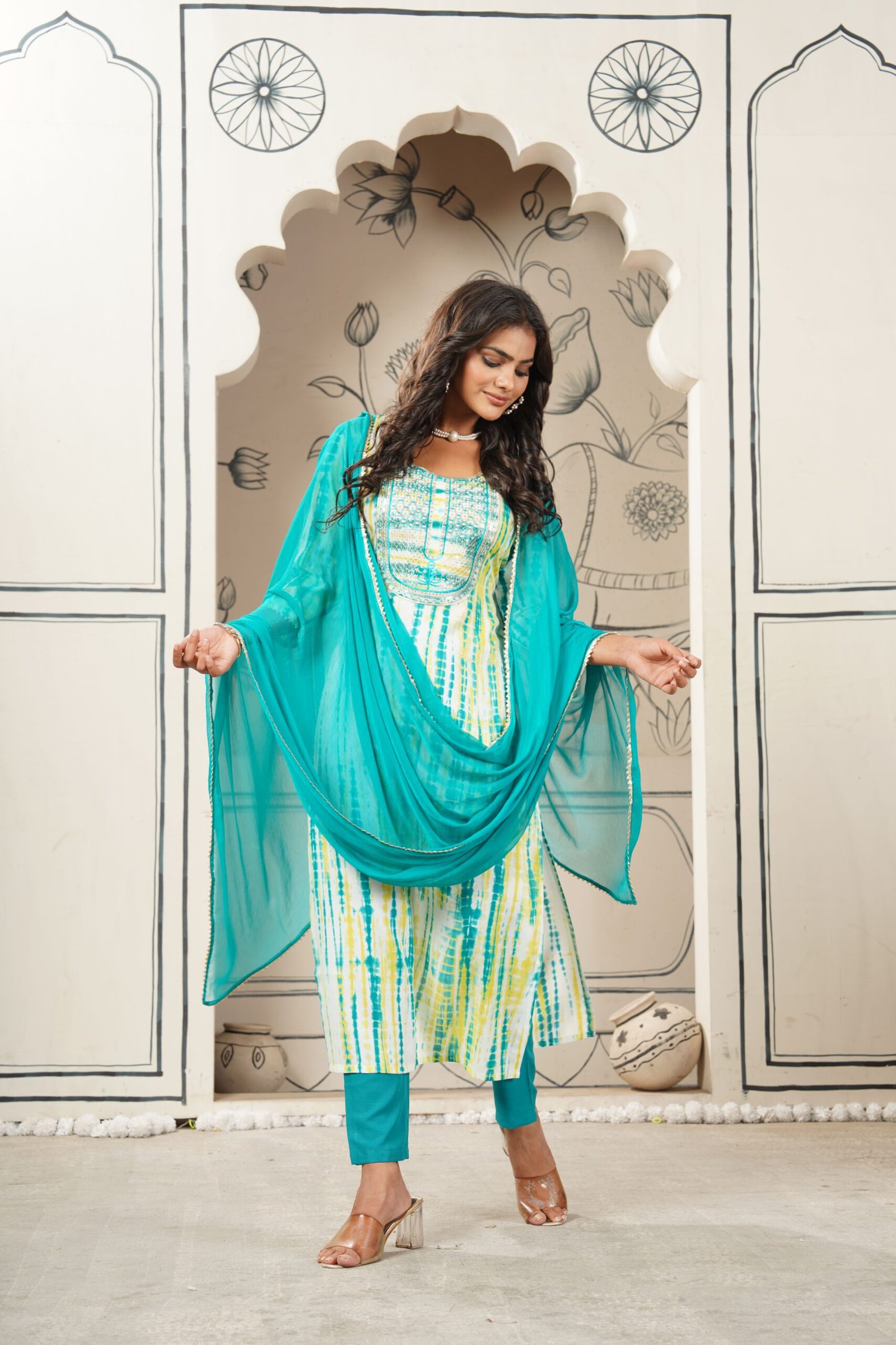 GoSriKi Women's Cotton Blend Straight Printed Kurta with Pant & Dupatta - Image 7