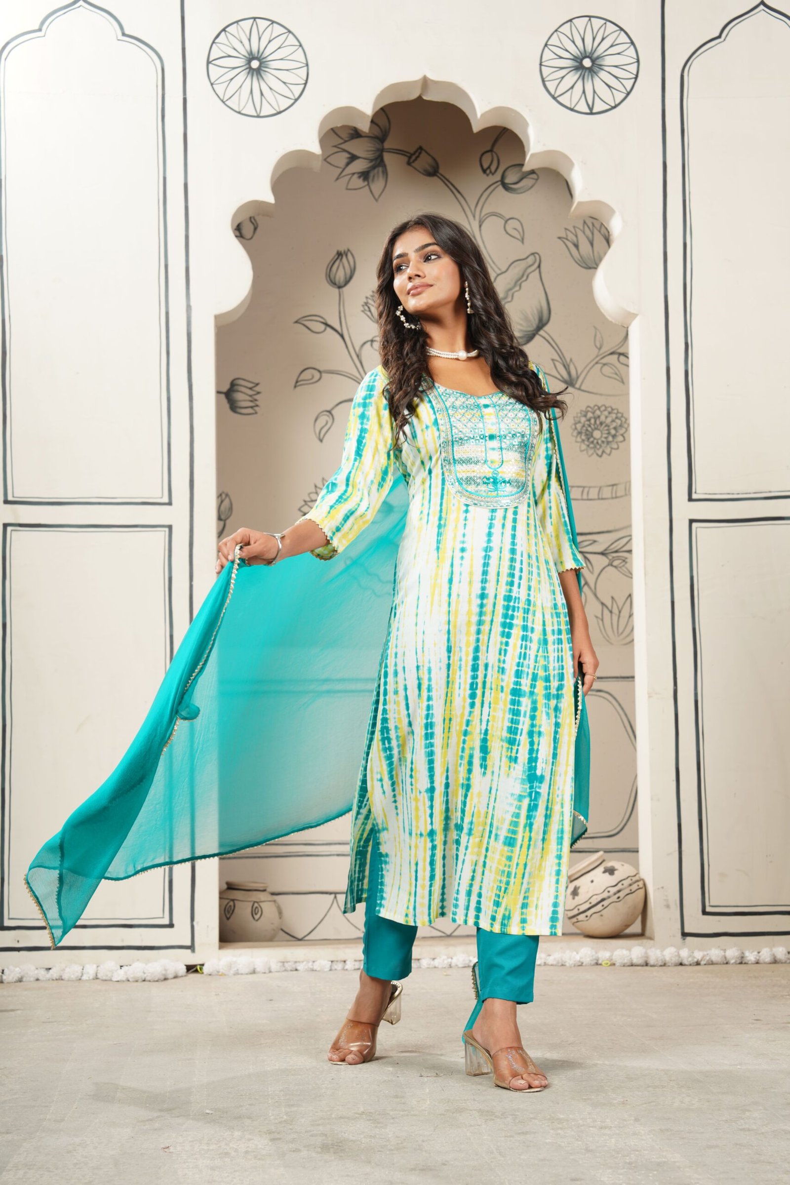 GoSriKi Women's Cotton Blend Straight Printed Kurta with Pant & Dupatta - Image 6