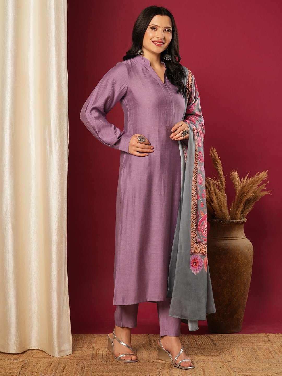 GoSriKi Women's Rayon Viscose Solid Straight Pakistani Kurta with Pant & Dupatta - Image 5