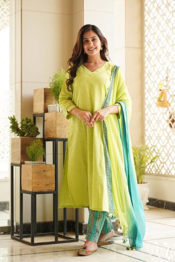 GoSriKi Women's Rayon Viscose Straight Kurta with Pant & Dupatta