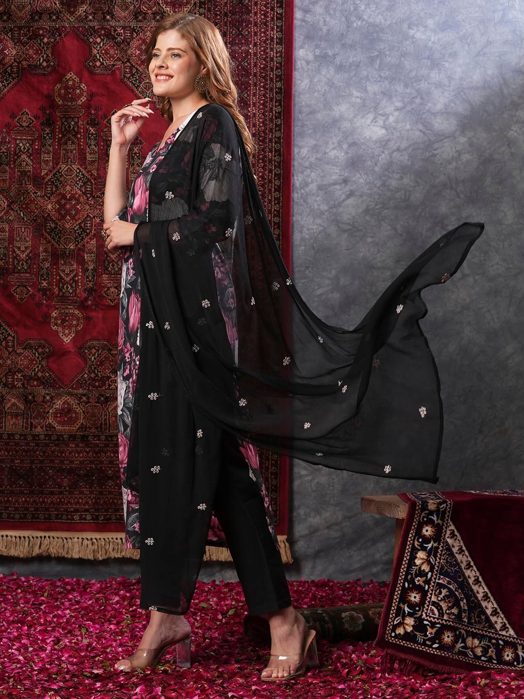 GoSriKi Women's Rayon Blend Straight Printed Kurta with Pant & Dupatta - Image 6