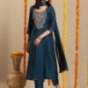 GoSriKi Women's Rayon Viscose Embroidered Straight Kurta with Pant & Dupatta - Image 5