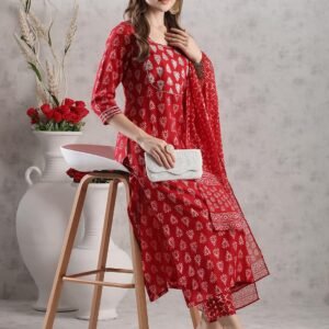 GoSriKi Women's Rayon Blend Printed Straight Kurta with Pant & Dupatta
