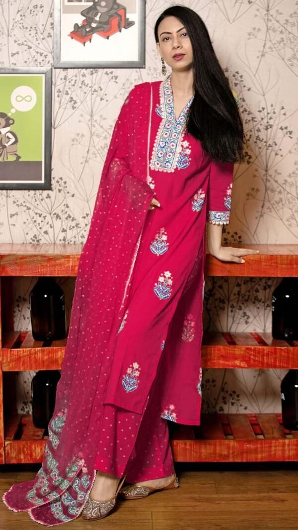 GoSriKi Women's Rayon Viscose Printed Straight Kurta with Pant & Dupatta