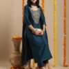 GoSriKi Women's Rayon Viscose Embroidered Straight Kurta with Pant & Dupatta - Image 2