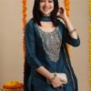 GoSriKi Women's Rayon Viscose Embroidered Straight Kurta with Pant & Dupatta - Image 8