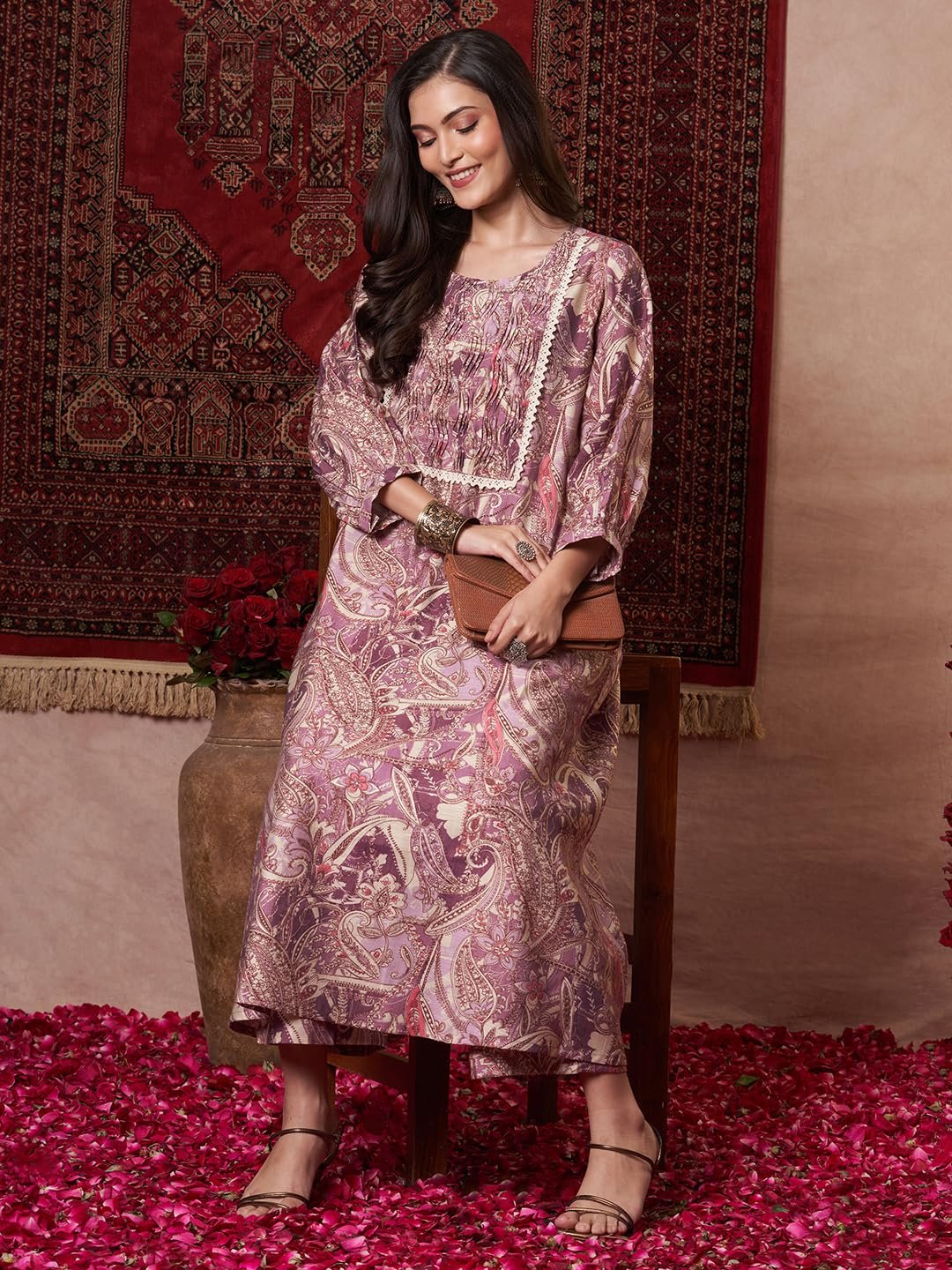 GoSriKi Women's Rayon Blend Anarkali Printed Kurta with Palazzo