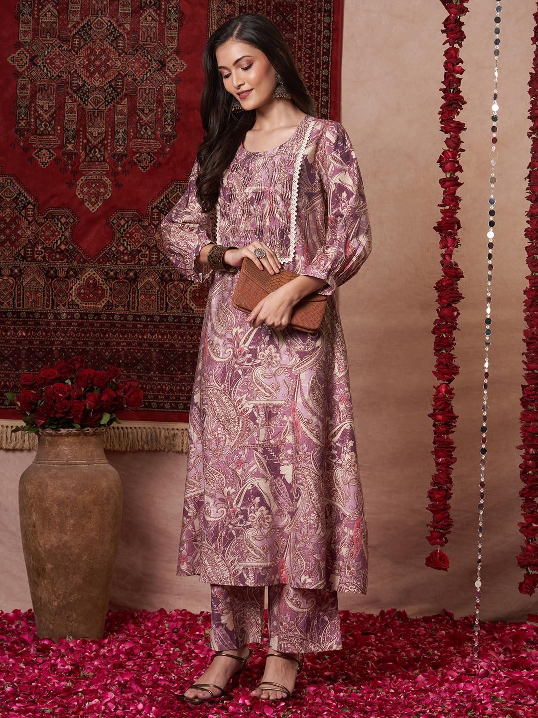 GoSriKi Women's Rayon Blend Anarkali Printed Kurta with Palazzo - Image 6