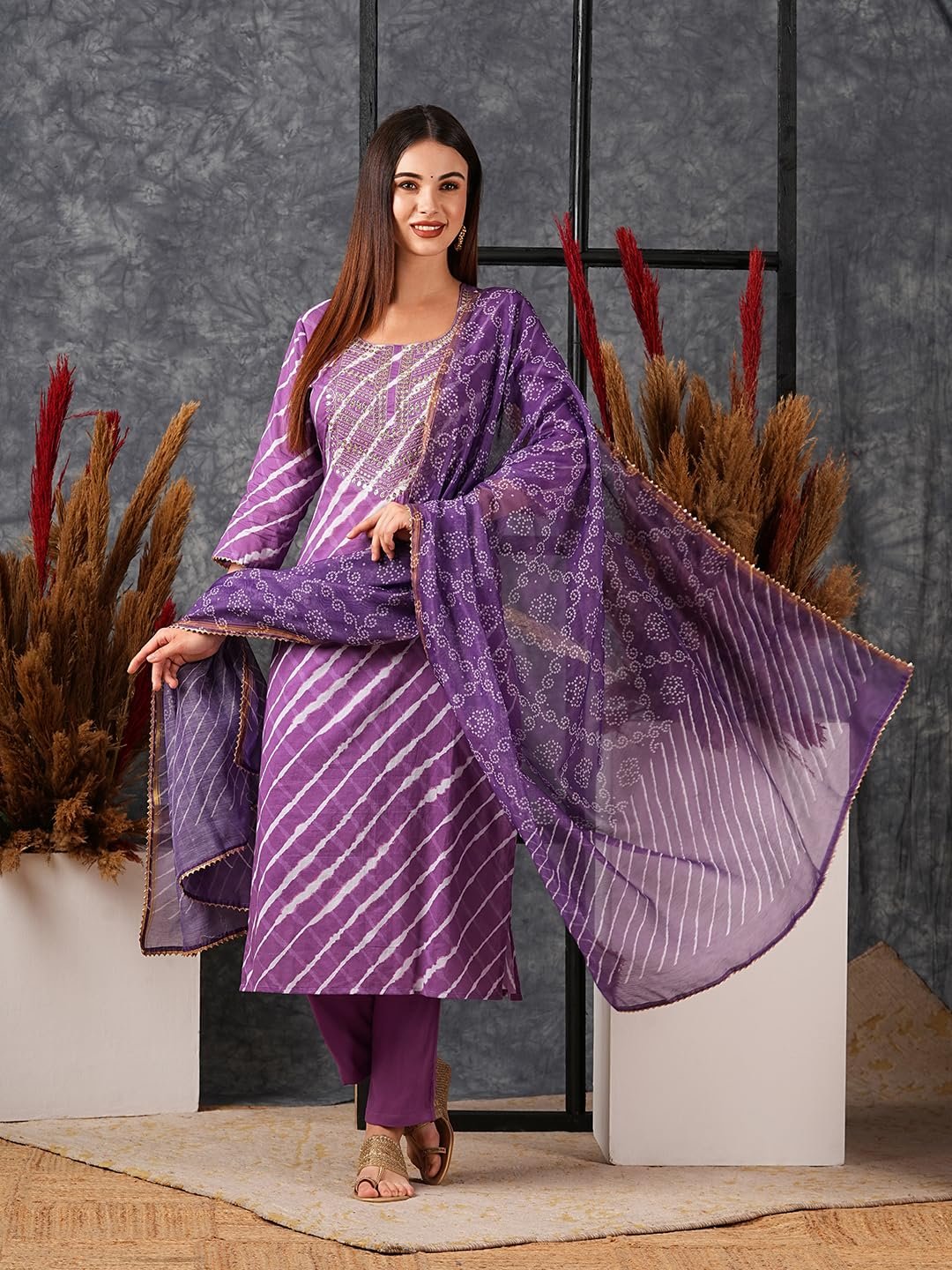 Women's Cotton Blend Straight Printed Kurta with Pant & Dupatta - Image 3