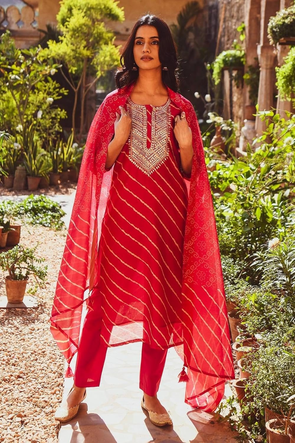 GoSriKi Women's Cotton Blend Straight Printed Casual Style Kurta with Pant & Dupatta - Image 3