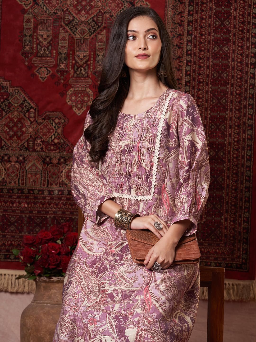 GoSriKi Women's Rayon Blend Anarkali Printed Kurta with Palazzo - Image 7