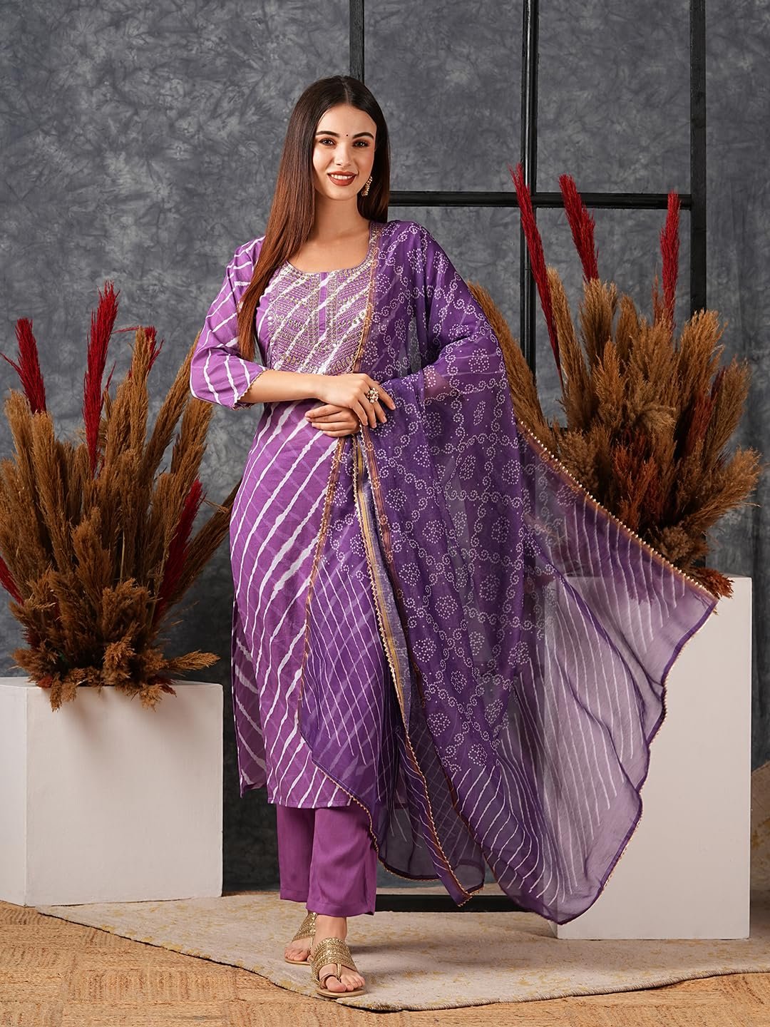 Women's Cotton Blend Straight Printed Kurta with Pant & Dupatta - Image 4