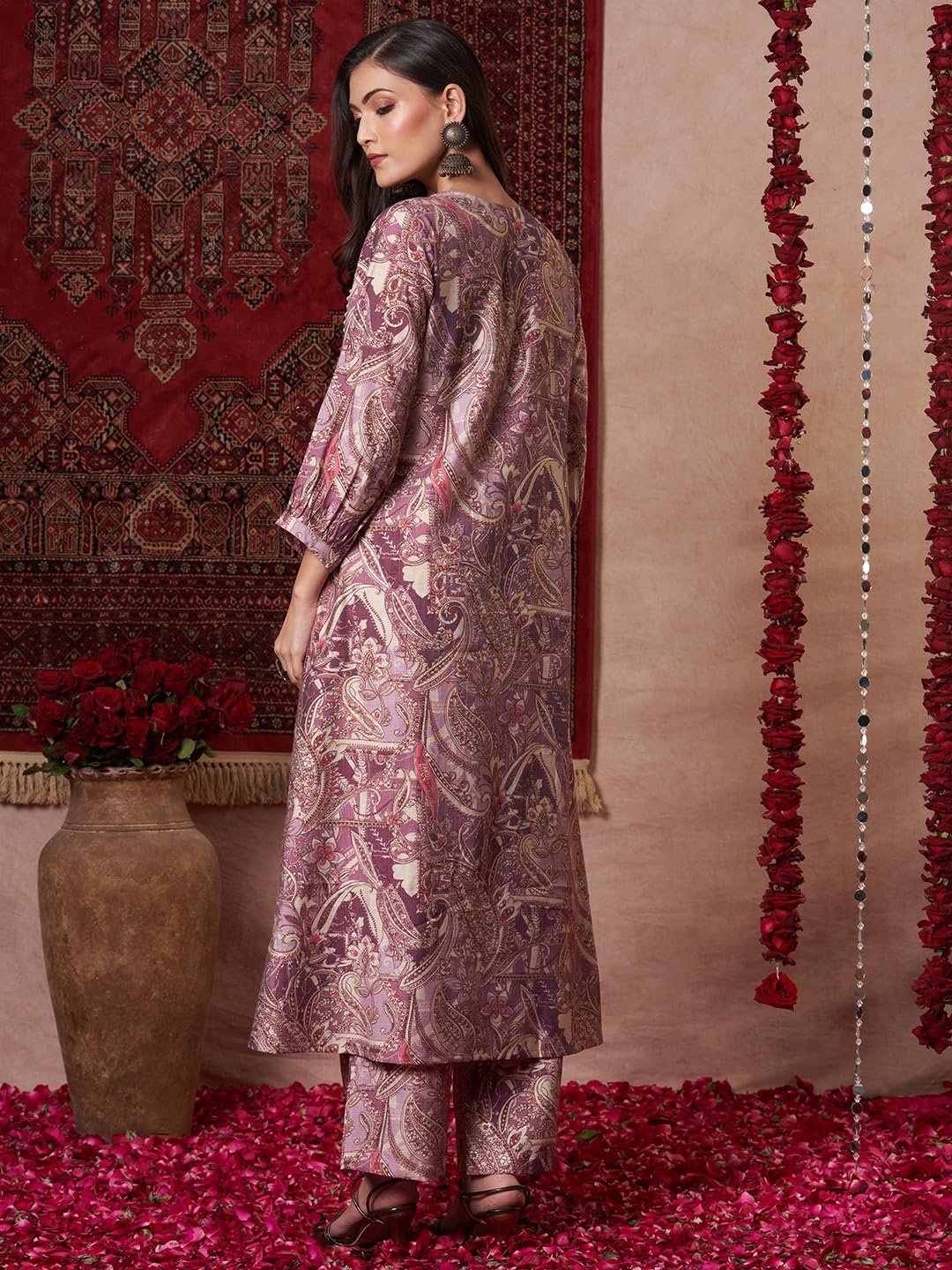 GoSriKi Women's Rayon Blend Anarkali Printed Kurta with Palazzo - Image 3