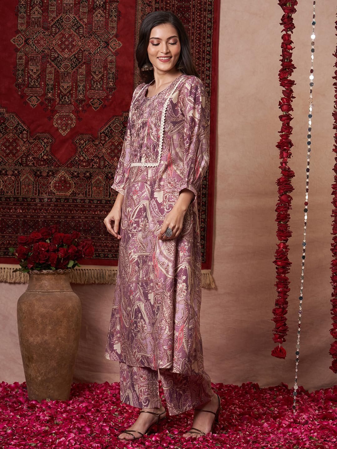 GoSriKi Women's Rayon Blend Anarkali Printed Kurta with Palazzo - Image 5