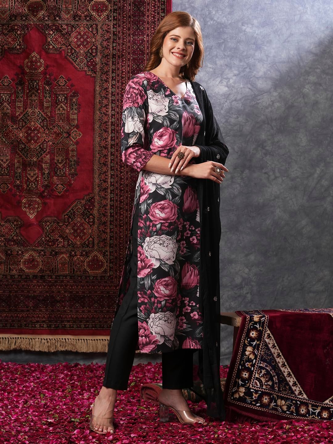 GoSriKi Women's Rayon Blend Straight Printed Kurta with Pant & Dupatta - Image 5