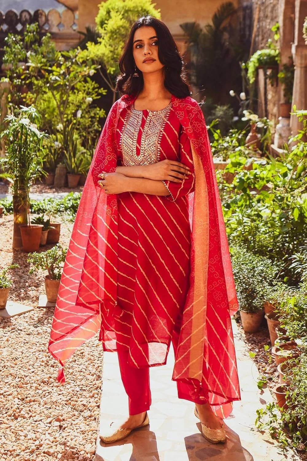 GoSriKi Women's Cotton Blend Straight Printed Casual Style Kurta with Pant & Dupatta