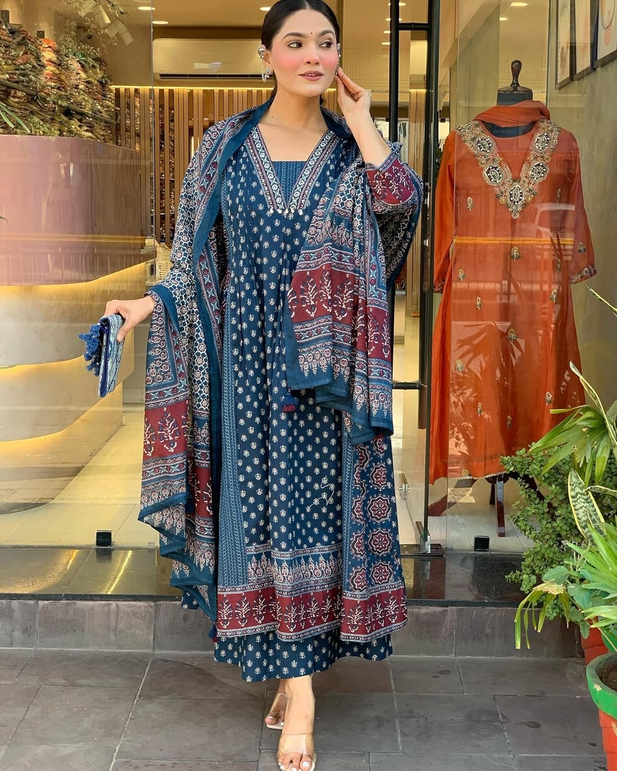 GoSriKi Women's Rayon Viscose Anarkali Printed Kurta with Palazzo & Dupatta - Image 4