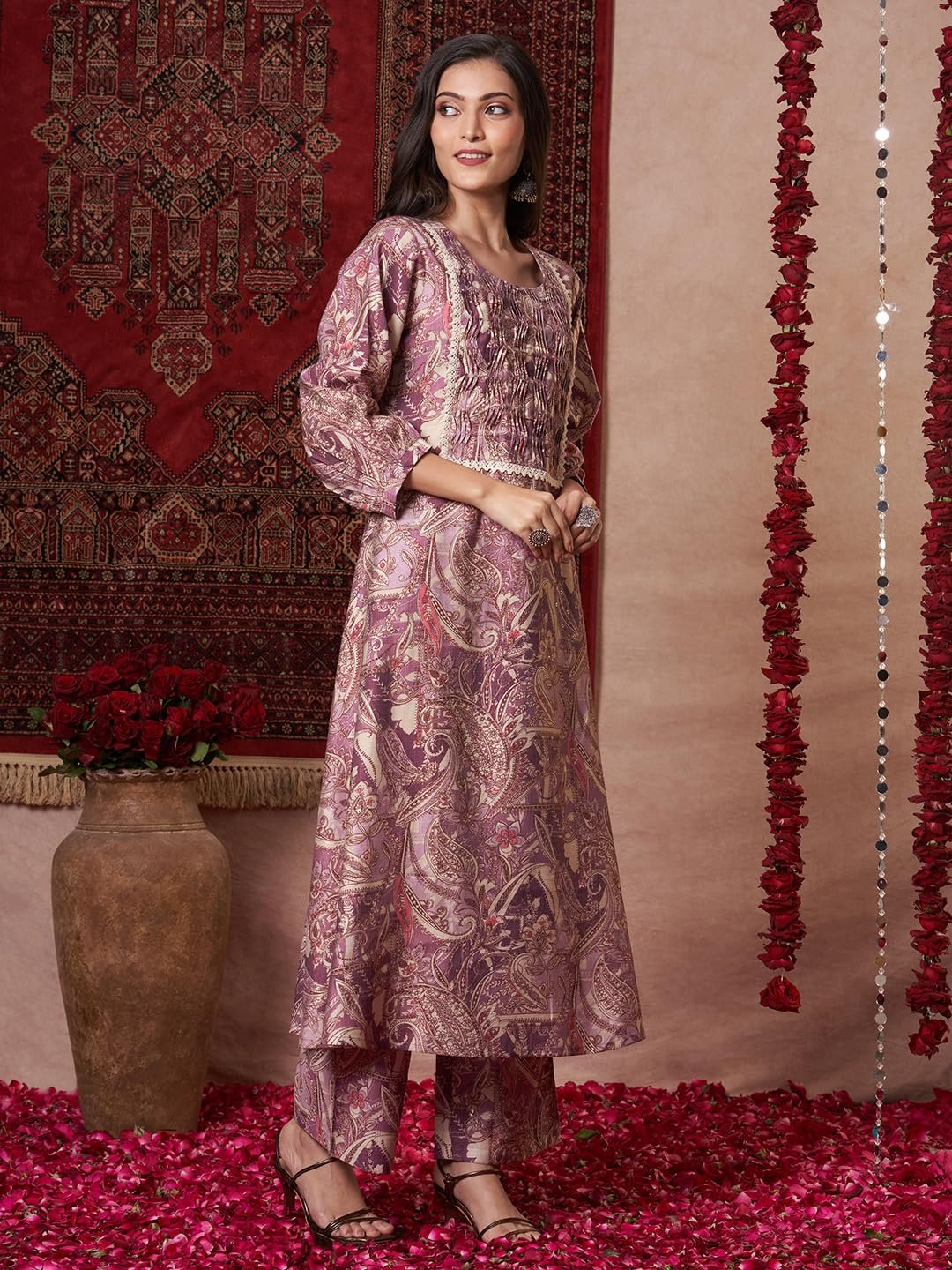 GoSriKi Women's Rayon Blend Anarkali Printed Kurta with Palazzo - Image 4