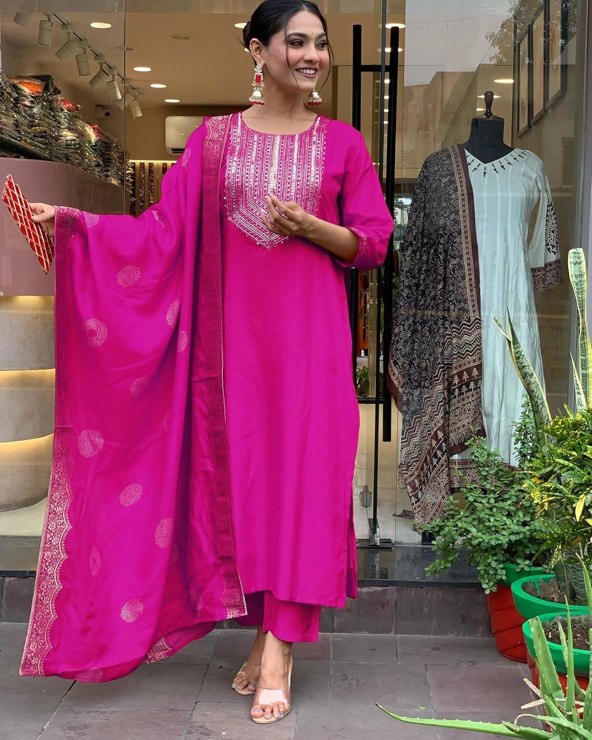 GoSriKi Women's Rayon Viscose Straight Embroidered Kurta with Pant & Dupatta - Image 7