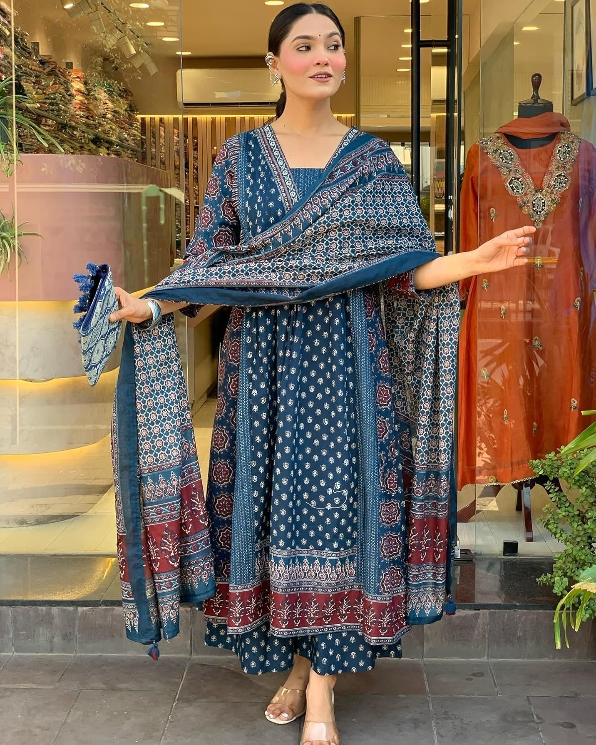 GoSriKi Women's Rayon Viscose Anarkali Printed Kurta with Palazzo & Dupatta - Image 5