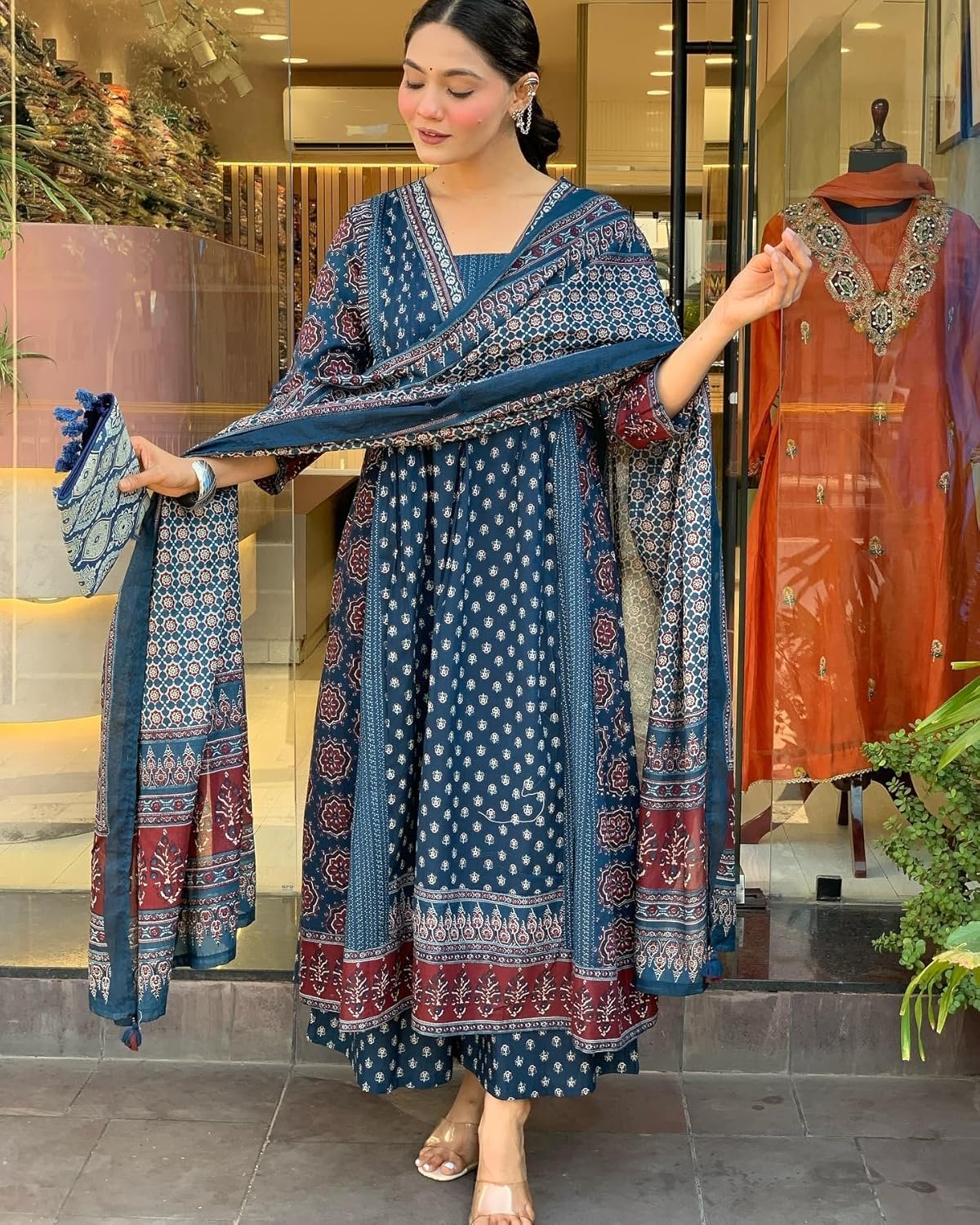 GoSriKi Women's Rayon Viscose Anarkali Printed Kurta with Palazzo & Dupatta - Image 6