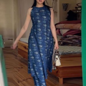 GoSriKi Women's Rayon Viscose Printed A-Line Kurta with Pant