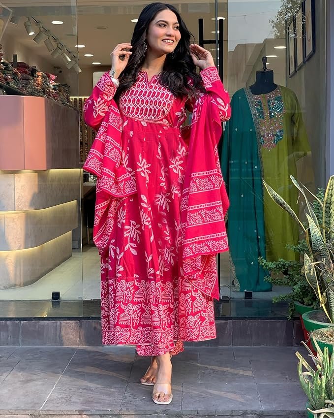 GoSriKi Women's Rayon Blend Printed Anarkali Kurta with Pant & Dupatta - Image 6