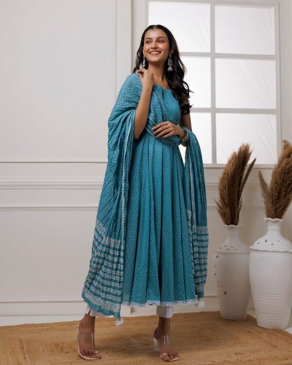 GoSriKi Women's Rayon Viscose Printed Anarkali Kurta with Pant & Dupatta