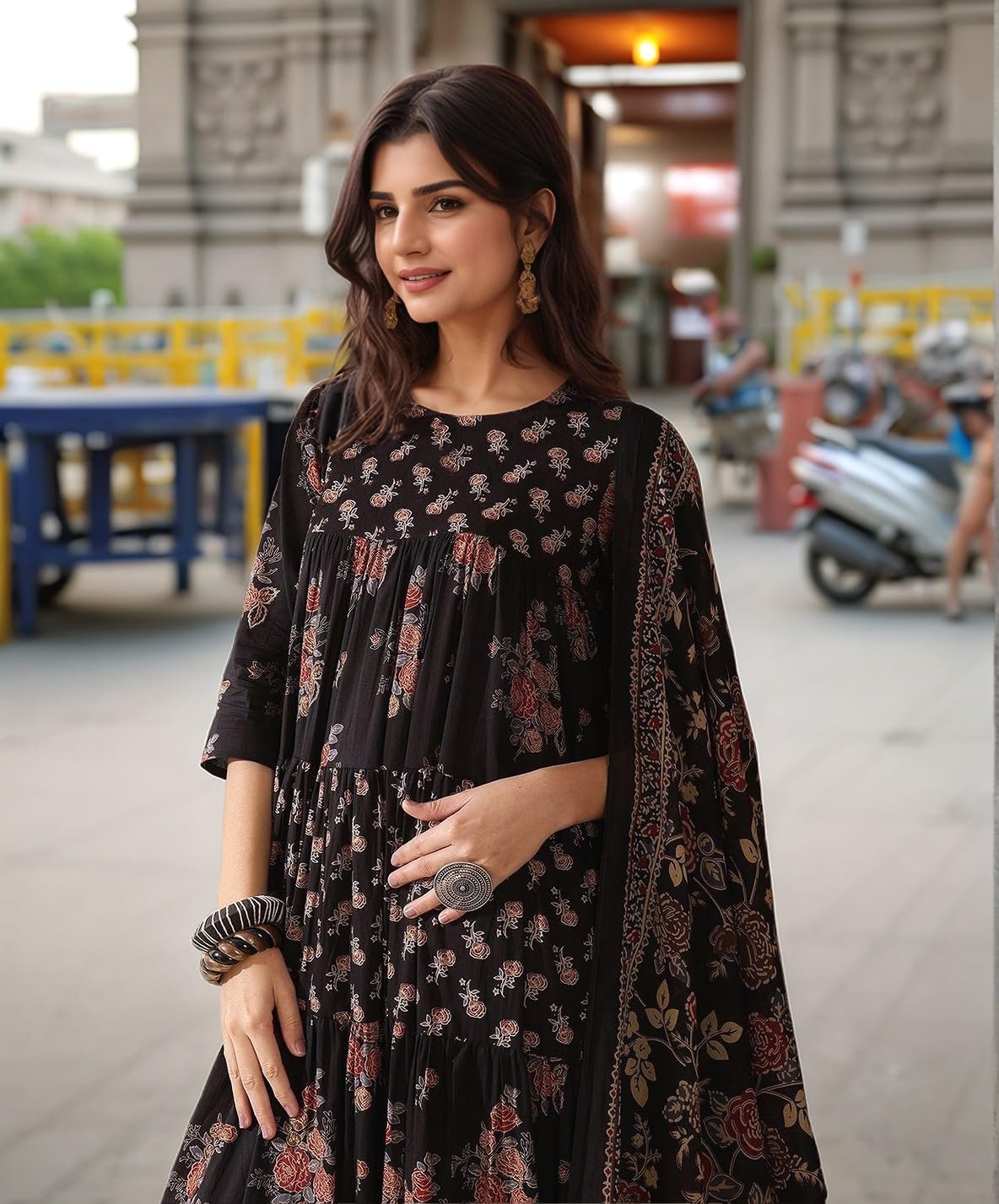 GoSriKi Women's Rayon Viscose Anarkali Printed Kurta with Pant & Dupatta - Image 5