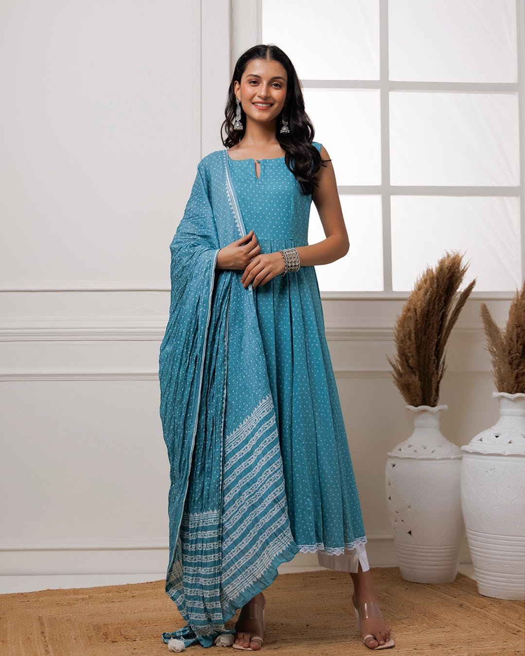 GoSriKi Women's Rayon Viscose Printed Anarkali Kurta with Pant & Dupatta - Image 3