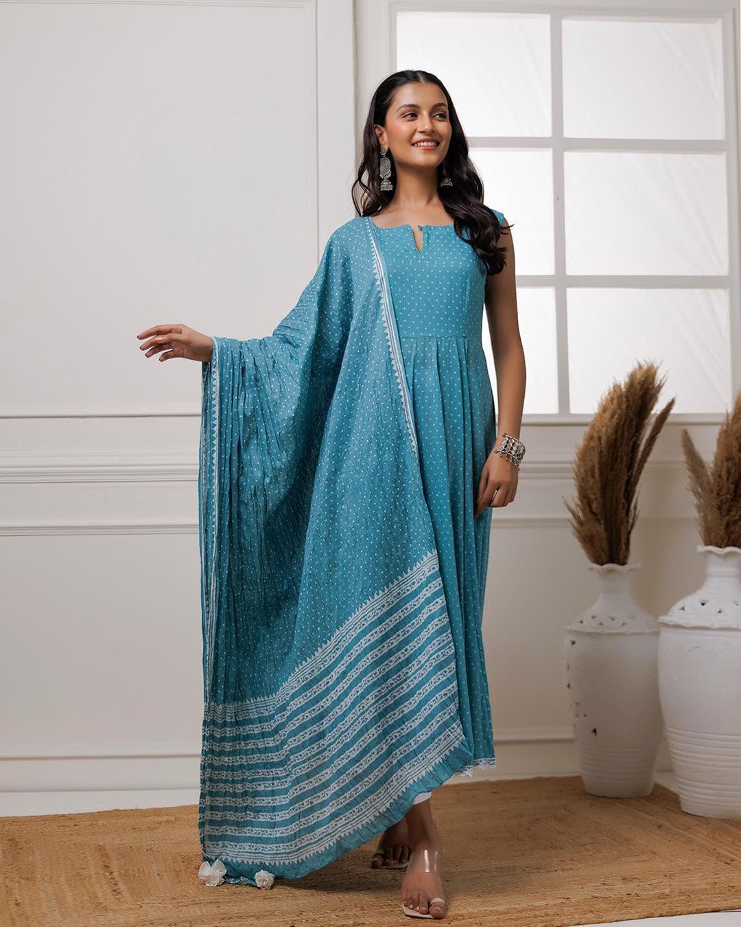 GoSriKi Women's Rayon Viscose Printed Anarkali Kurta with Pant & Dupatta - Image 4