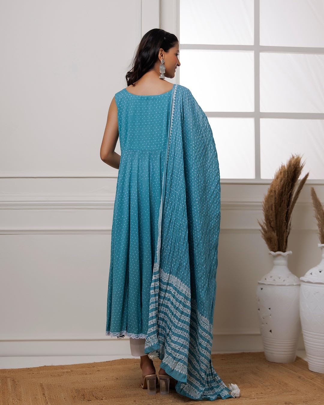 GoSriKi Women's Rayon Viscose Printed Anarkali Kurta with Pant & Dupatta - Image 5