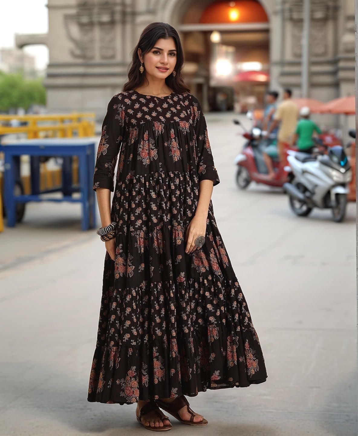 GoSriKi Women's Rayon Viscose Anarkali Printed Kurta with Pant & Dupatta - Image 4