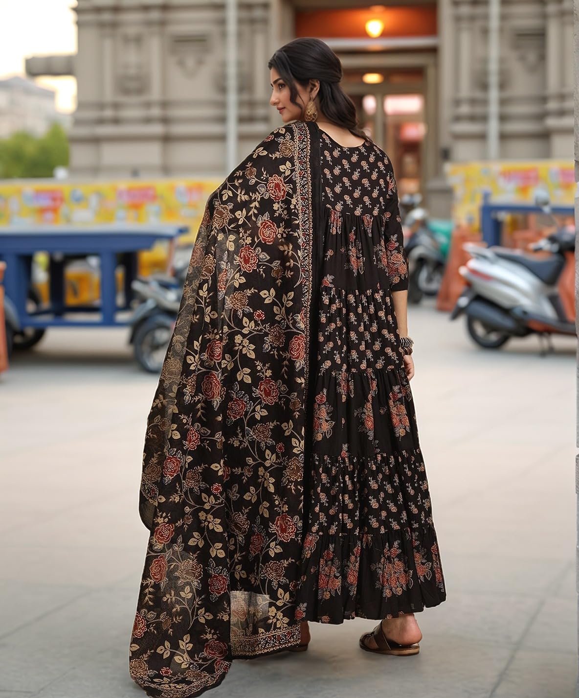 GoSriKi Women's Rayon Viscose Anarkali Printed Kurta with Pant & Dupatta - Image 3