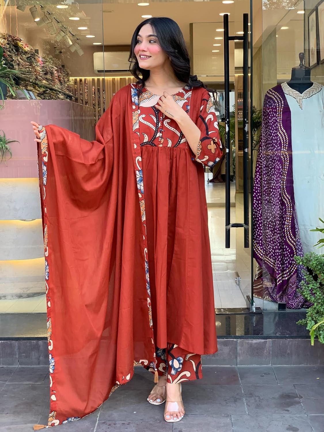 GoSriKi Women's Rayon Viscose Straight Printed Kurta with Pant & Dupatta - Image 3