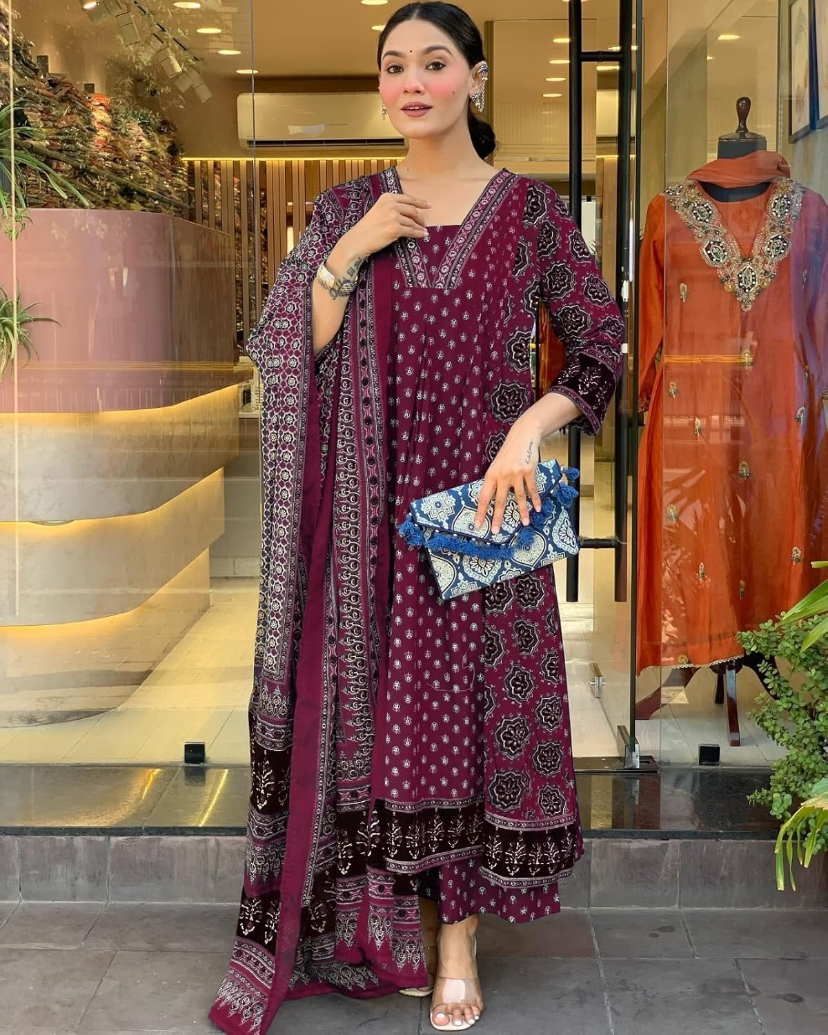 GoSriKi Women's Anarkali Kurta Set with Dupatta